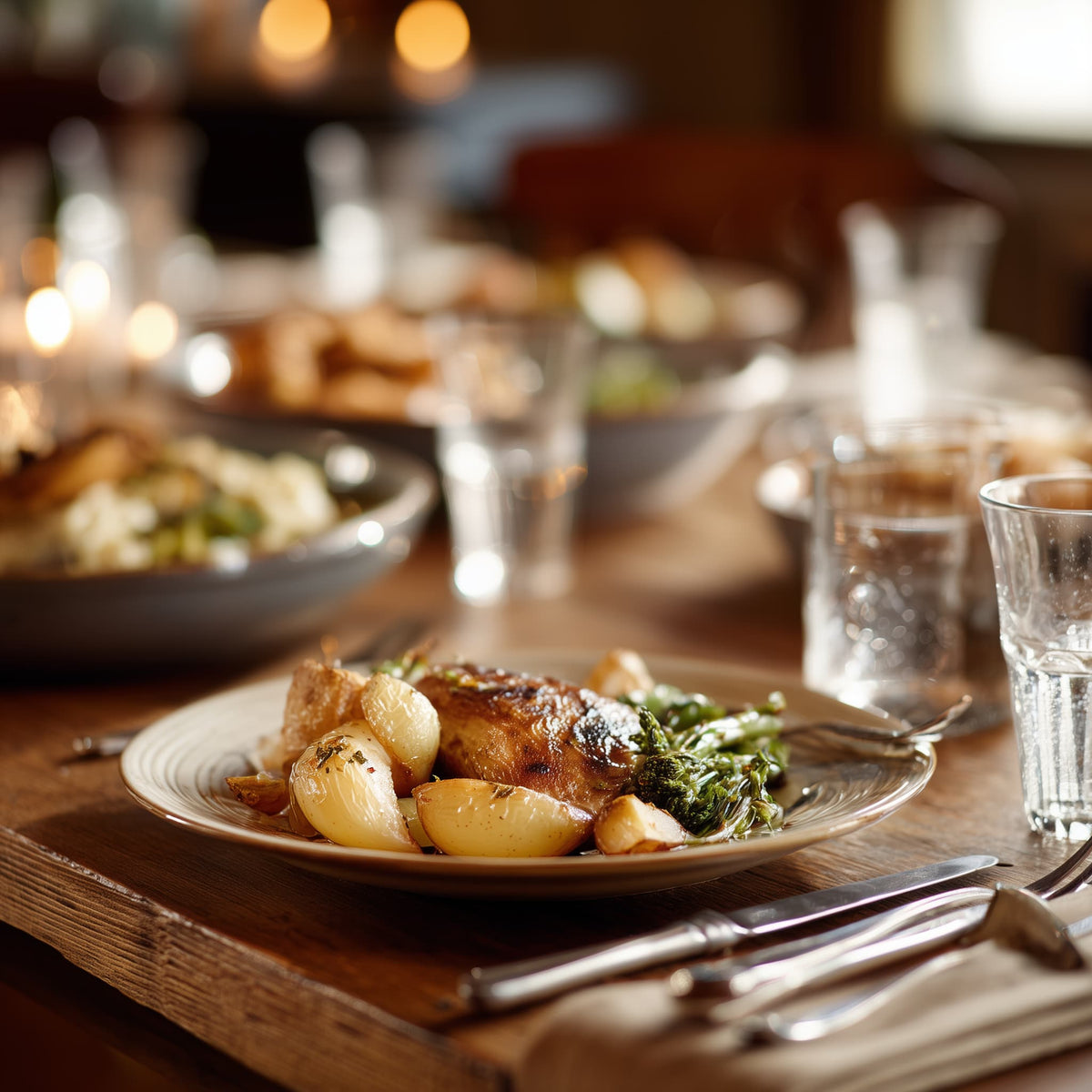 Chef-prepared family meal served at the dinner table.